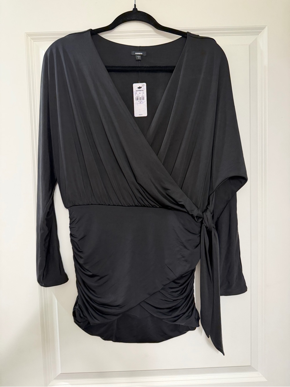 Express Black Faux-Wrap Tie Side Blouse